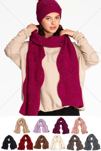 BRIOCHE CABLE PATTERN SEQUIN SCARF-SF-2073