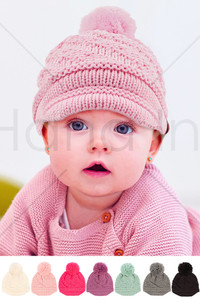 DIAGONAL KNIT BRIM POM HAT-BABY-2037-POM