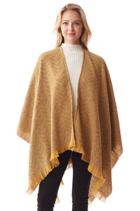 LEAF PATTERN SOFT RUANA-LOF1233-MUSTARD