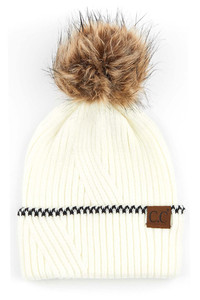 C.C SOLID CUFFED BEANIE WITH POM-YJ-920