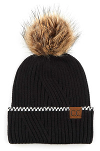 C.C SOLID CUFFED BEANIE WITH POM-YJ-920