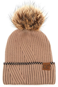 C.C SOLID CUFFED BEANIE WITH POM-YJ-920