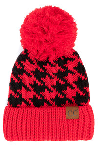 C.C HOUNDSTOOTH KNIT BEANIE WITH POM-YJ-2025