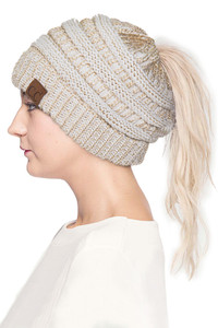 C.C Ponytail Metallic Beanie