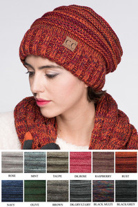 C.C TRICOLOR SLOUCHY KNIT BEANIE-HAT-6242