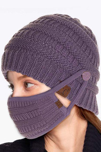 C.C RIBBED KNIT BEANIE WITH MASK BUTTON-BHT-1
