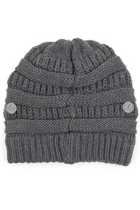 C.C RIBBED KNIT BEANIE WITH MASK BUTTON-BHT-1