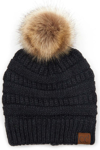 C.C MIXED SOFT YARN WITH NATURAL POM-HAT-890-POM