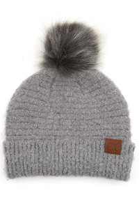 C.C SOLID BOUCLE YARN BEANIE WITH POM-HAT-7006-POM