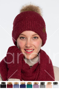 C.C SOLID BOUCLE YARN BEANIE WITH POM-HAT-7006-POM