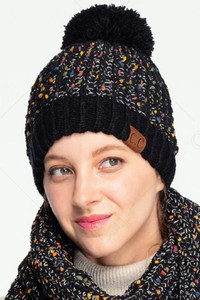 C.C CONFETTI CHENILLE KNIT POM BEANIE-HAT-2070