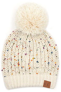 C.C CONFETTI CHENILLE KNIT POM BEANIE-HAT-2070