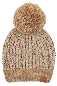 C.C CONFETTI CHENILLE KNIT POM BEANIE-HAT-2070