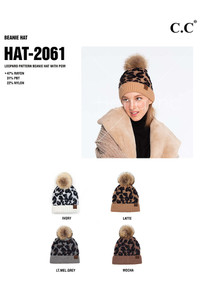 C.C LEOPARD PATTERN BEANIE WITH POMHAT-2061