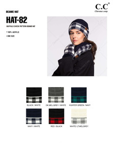 C.C BUFFALO CHECK CUFF KNIT BEANIE-HAT-82