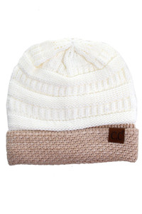 C.C TWO TONE CABLE KNIT BEANIE-HAT-48