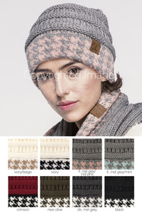 C.C HOUNDTOOTH CUFF BEANIE-HAT-12