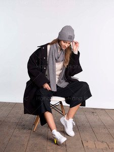 C.C SOLID RIBBED KNIT BEANIE WITH RUBBER PATCH-HAT-7007