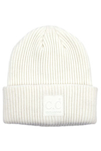 C.C SOLID RIBBED KNIT BEANIE WITH RUBBER PATCH-HAT-7007