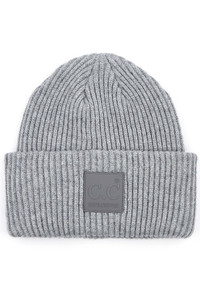 C.C SOLID RIBBED KNIT BEANIE WITH RUBBER PATCH-HAT-7007