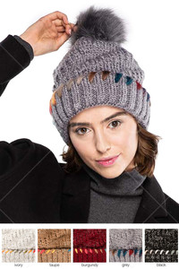 C.C OMBRE DYED CHUNKY POM BEANIE-HAT-1826