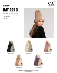 C.C TWO TONE KNIT BEANIE WITH POM-HAT-2213
