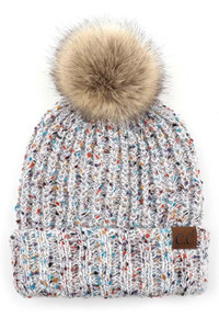 C.C CONFETTI MOHAIR RIBBED POM BEANIE-HAT-2078