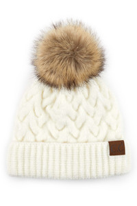 C.C CHUNKY BRAID CABLE PATTERN POM HAT-HAT-7384