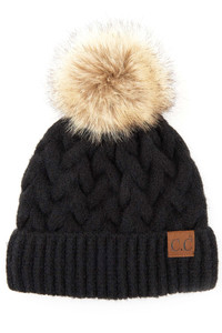 C.C CHUNKY BRAID CABLE PATTERN POM HAT-HAT-7384