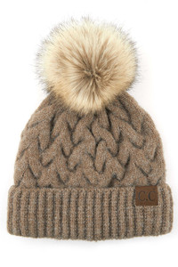 C.C CHUNKY BRAID CABLE PATTERN POM HAT-HAT-7384