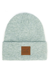 C.C heather knit beanie hat with C.C suede patch