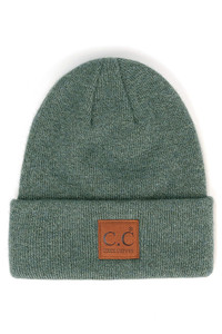 C.C heather knit beanie hat with C.C suede patch