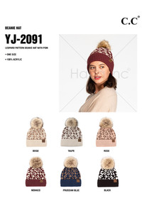 C.C LEOPARD PATTERN POM BEANIE-YJ-2091