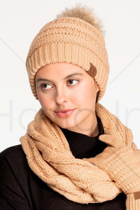 C.C SOLID RIBBED KNIT BEANIE WITH POM-HAT-43