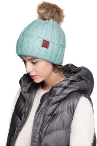 C.C KNIT BEANIE WITH FUZZY LINING AND POM-YJ-820