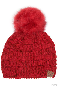 C.C SOLID COLOR KNIT BEANIE WITH POM-YJ-64