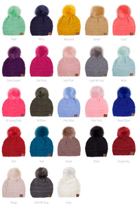 C.C SOLID COLOR KNIT BEANIE WITH POM-YJ-64
