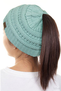 C.C Ponytail Classic Solid Beanie