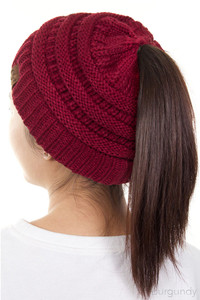 C.C Ponytail Classic Solid Beanie