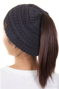 C.C Ponytail Classic Solid Beanie