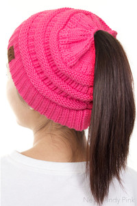 C.C Ponytail Classic Solid Beanie