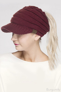 C.C Ponytail Messy Bun Knitted Brim Hat
