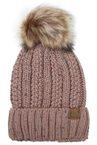 C.C FUZZY FLEECE LINING KNIT BEANIE WITH POM-YJ-820 CONFETTI