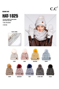 C.C EYELASH CONFETTI YARN KNIT BEANIE WITH POM-HAT-1825