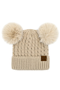 C.C ALL OVER CABLE PATERN DOUBLE POM POM BEANIE-HAT-2055-S