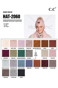 C.C HEATHER BEANIE WITH POM AND SUEDE PATCH -HAT-2060