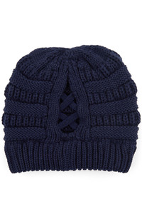 C.C CRISS CROSS PONYTAIL KNIT BEANIE-CCB-1