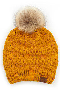 C.C TILTED WHIP STITCH SLOUCH BEANIE WITH POM-HAT-7392-POM