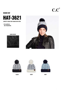 C.C CONFETTI CABLE KNIT BEANIE WITH POM-HAT-3621