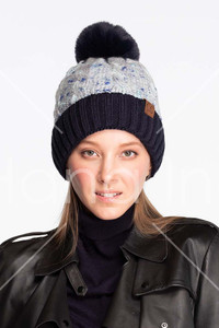 C.C CONFETTI CABLE KNIT BEANIE WITH POM-HAT-3621